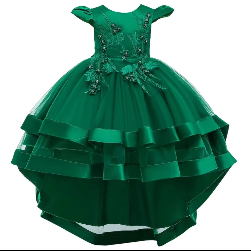 🎉LAST‎ PIECE 🎉 Girls Green Princess Dress Embroidery Lace Ruffle Bowknot Dress